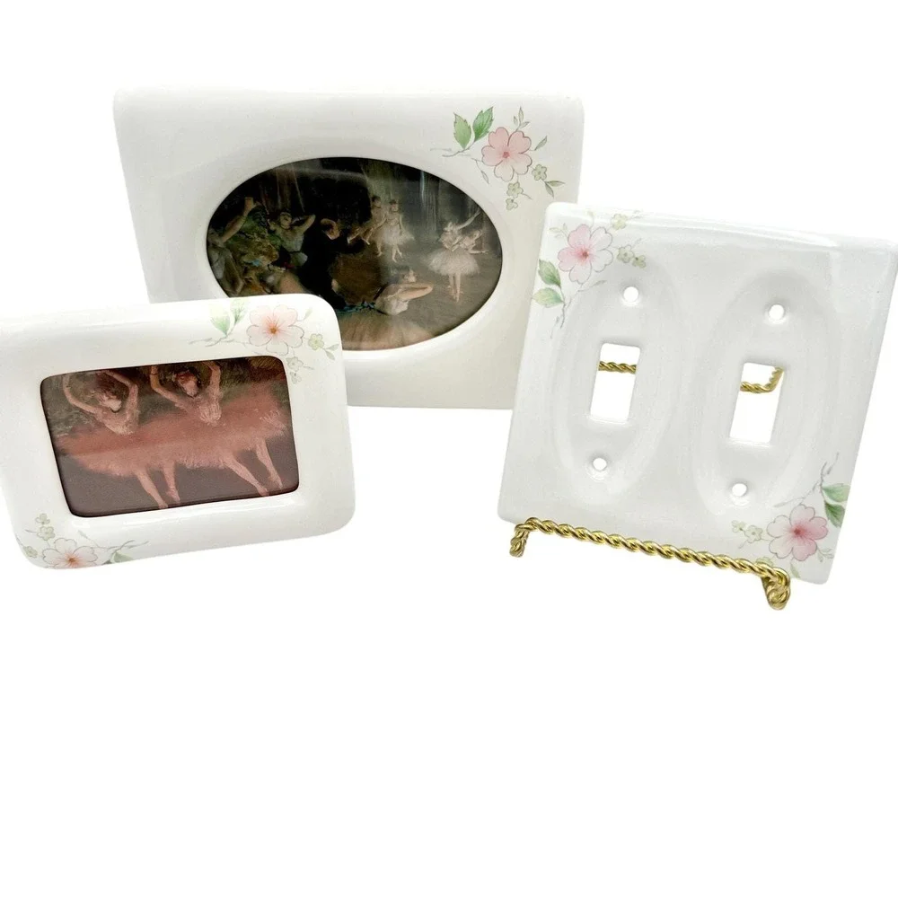Vintage Floral Picture Frames & Light Switch Cover Set, Cottage Wall Decor